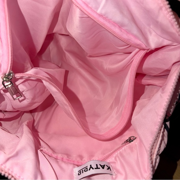 NWOT Katydid Pink Quilted Shoulder Bag with Black Bow Accents - Picture 7 of 13